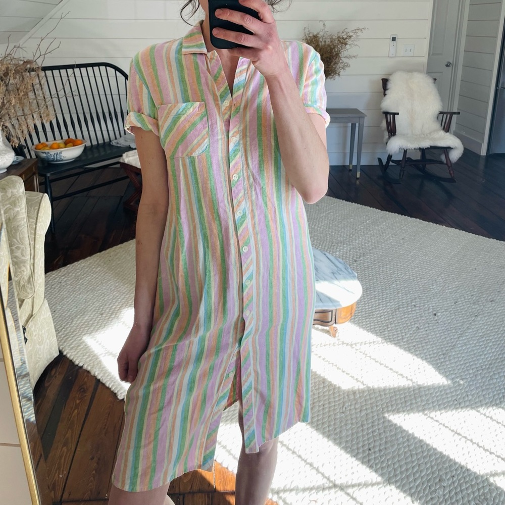 Pastel Striped Midi Button Down Dress